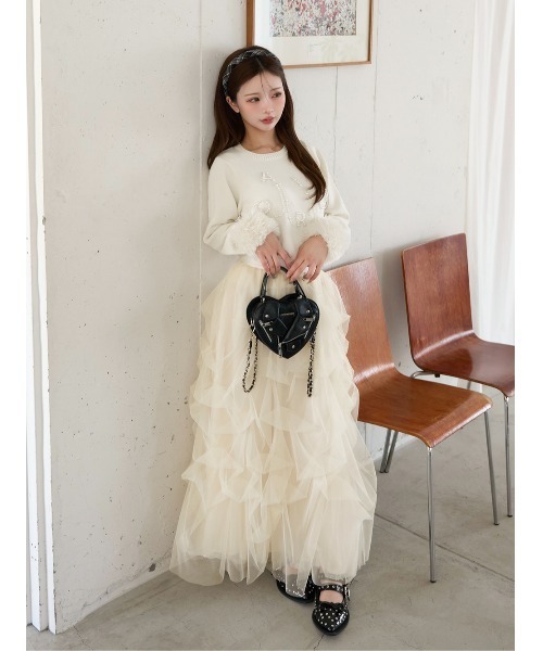 Darich（ダーリッチ） スカート ランダムタックチュールロングスカート