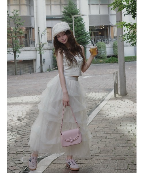 Darich（ダーリッチ） スカート ランダムタックチュールロングスカート