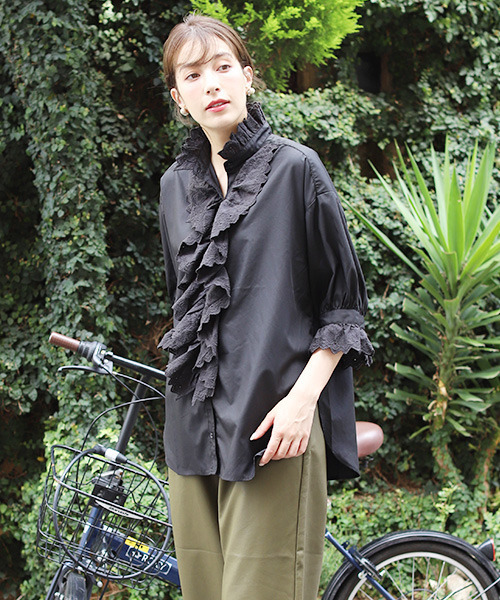 「REAL CUBE」 7分袖ブラウス M パープル レディース_画像3