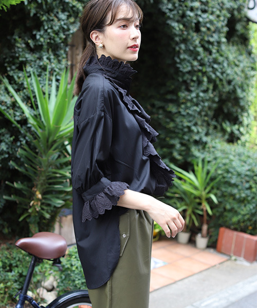 「REAL CUBE」 7分袖ブラウス M パープル レディース_画像5