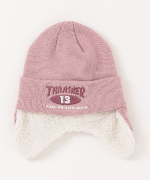 新品未使用ファー付きピンクニット帽 刺繍ロゴ THRASHER（スラッシャー） ニット帽 ニットキャップ 25TH-N51K キッズ