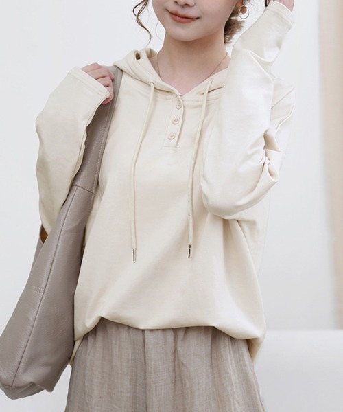 ReRe パーカー ヘンリーネックプルオーバーパーカー レディース