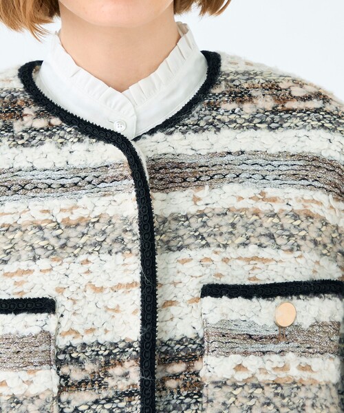 Ballsey（ボールジィ） ノーカラーコート コート ボーダーツイード