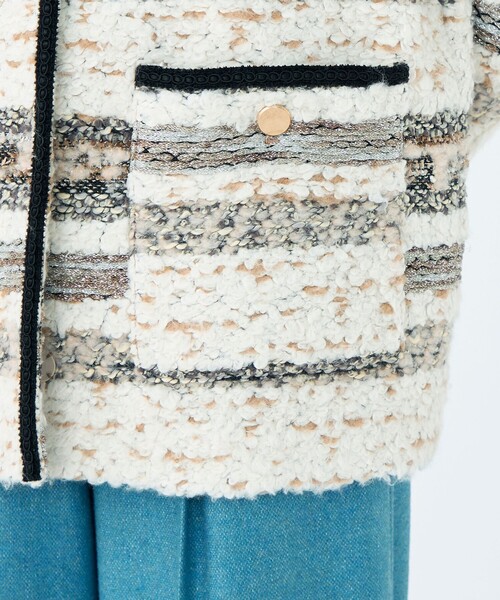 Ballsey（ボールジィ） ノーカラーコート コート ボーダーツイード