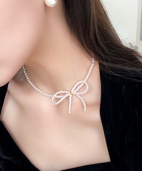 Blanc de Blue ネックレス パールリボンネックレス レディース