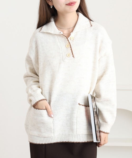 G/FORE ニットセーター Sサイズ ホワイト/ブラウン/レッド FUNALIVE（ファンアライブ） ニット セーター je crois soi 衿付き