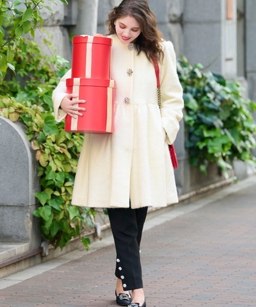 Chesty（チェスティ） ノーカラーコート コート モヘアビジューコート