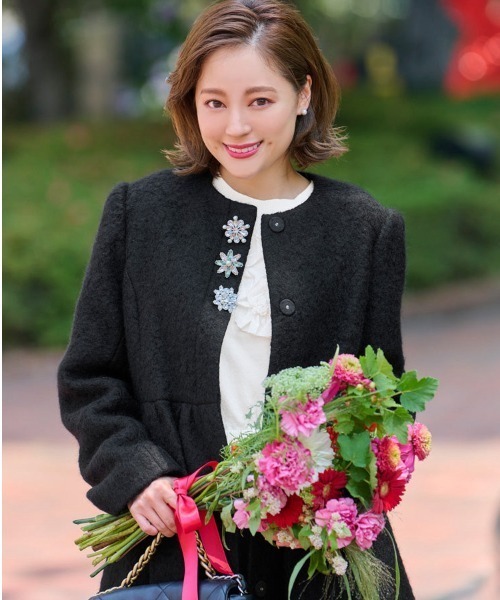 Chesty（チェスティ） ノーカラーコート コート モヘアビジューコート