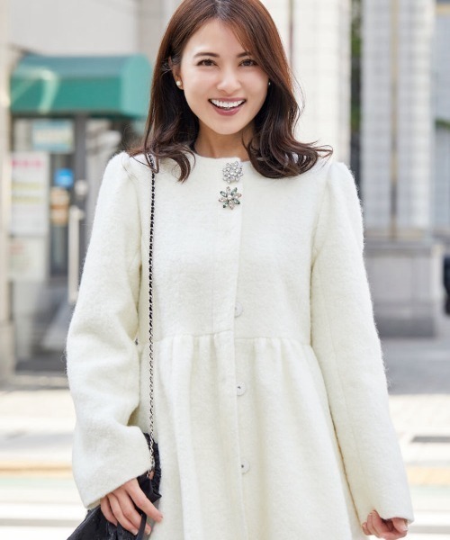 Chesty（チェスティ） ノーカラーコート コート モヘアビジューコート