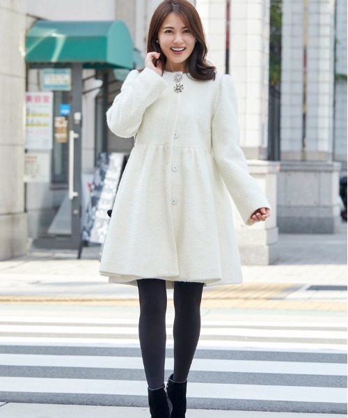 Chesty（チェスティ） ノーカラーコート コート モヘアビジューコート