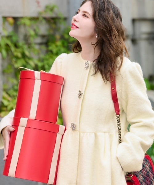 Chesty（チェスティ） ノーカラーコート コート モヘアビジューコート