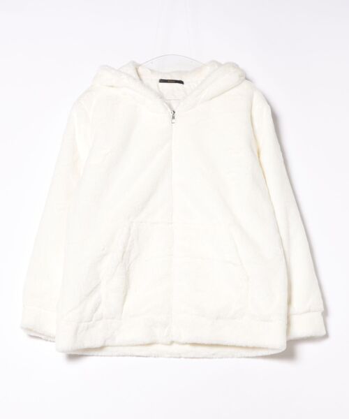 ホワイト フード付きパーカー L パーカー フェイクファー フードZIPパーカー レディース : ZOZOTOWN