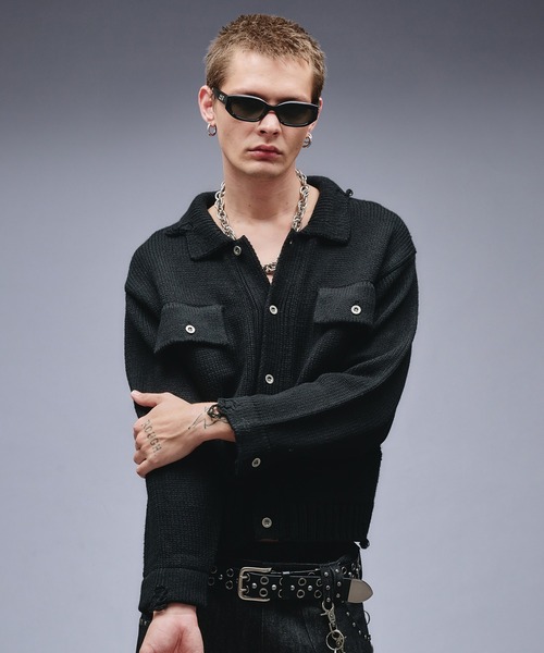 ANDER HUNK セーター ニット Dameged W-pocket Knit Jacket / ダメージ