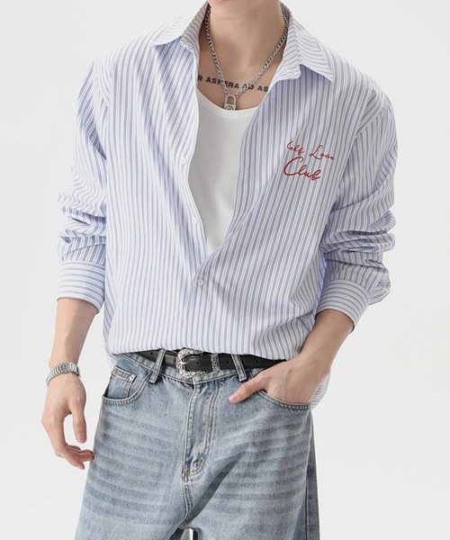 link lot シャツ 「26春夏新作アイテム」バックハートロゴストライプ