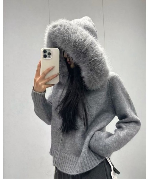 CANVAS+ パーカー 「CANVAS＋」ファー付きニットパーカー レディース