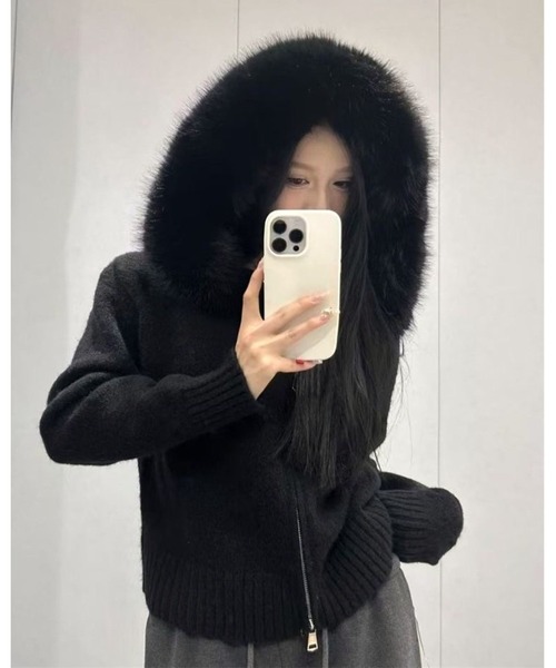 CANVAS+ パーカー 「CANVAS＋」ファー付きニットパーカー レディース