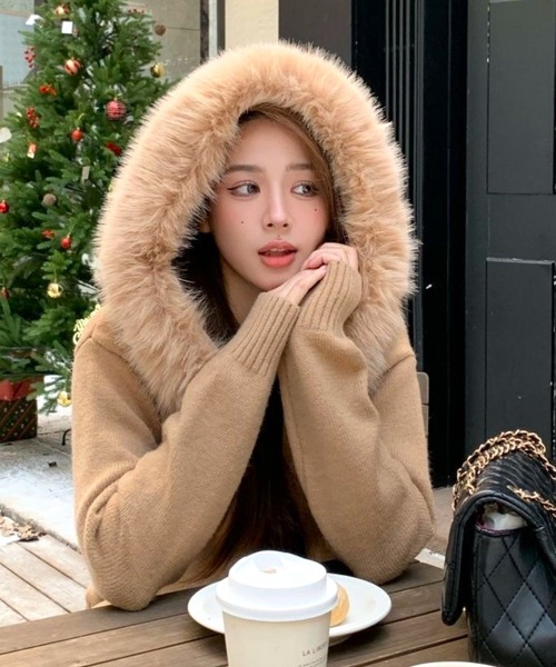 CANVAS+ パーカー 「CANVAS＋」ファー付きニットパーカー レディース