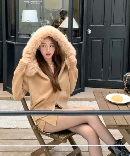 CANVAS+ パーカー 「CANVAS＋」ファー付きニットパーカー レディース