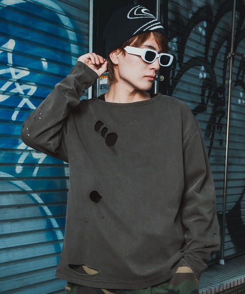 En serio TOKYO tシャツ 「SIDEWAYSTANCE」無地長袖グランジTシャツ