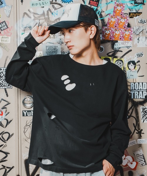 En serio TOKYO tシャツ 「SIDEWAYSTANCE」無地長袖グランジTシャツ