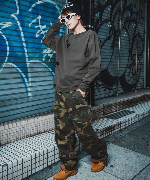 En serio TOKYO tシャツ 「SIDEWAYSTANCE」無地長袖グランジTシャツ