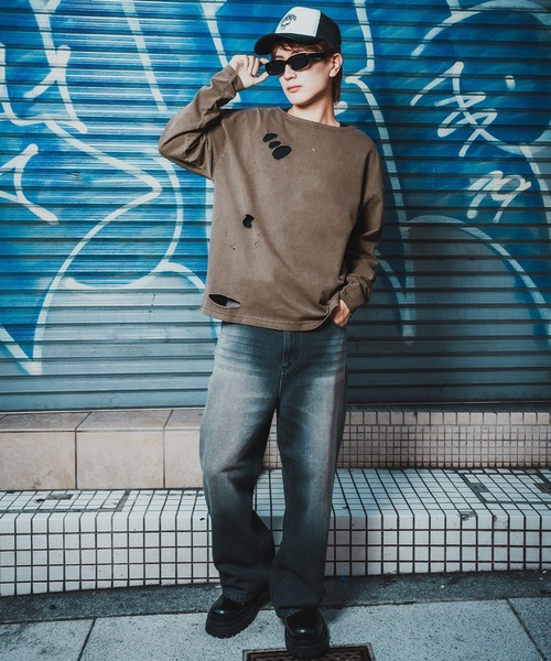 En serio TOKYO tシャツ 「SIDEWAYSTANCE」無地長袖グランジTシャツ