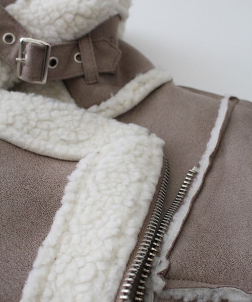 「SpRay」 「SpRay PREMIUM」ライダースジャケット FREE グレイッシュベージュ レディース_画像9