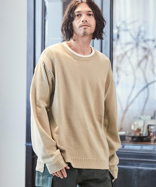 「CAMBIO」 長袖ニット L ベージュ メンズ_画像2