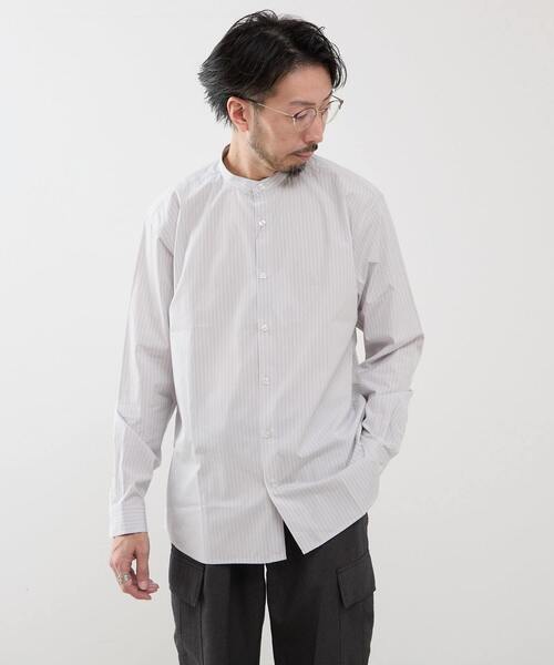 MEN'S MELROSE シャツ カラードストライプバンドカラーシャツ メンズ