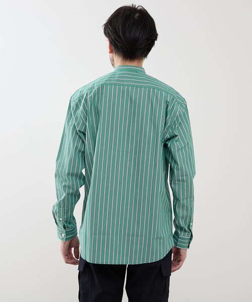 MEN'S MELROSE シャツ カラードストライプバンドカラーシャツ メンズ