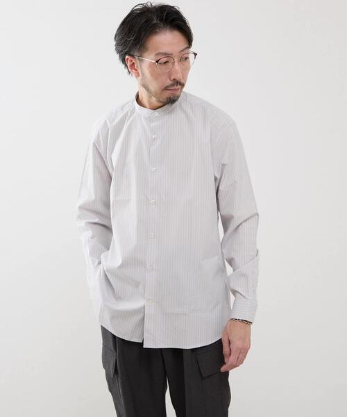 MEN'S MELROSE シャツ カラードストライプバンドカラーシャツ メンズ