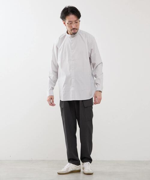 MEN'S MELROSE シャツ カラードストライプバンドカラーシャツ メンズ