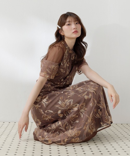 Kana パーティードレス ドレス 刺繍レースアメスリボリューム袖