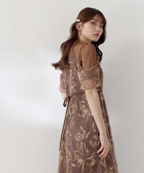 Kana 結婚式ドレス Lサイズ 茶色 Kana パーティードレス ドレス 刺繍レースアメスリボリューム袖