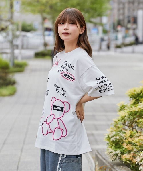 tシャツ 半袖 「くまビッグ刺繍×落書きロゴ」Tシャツ／ストリート／春