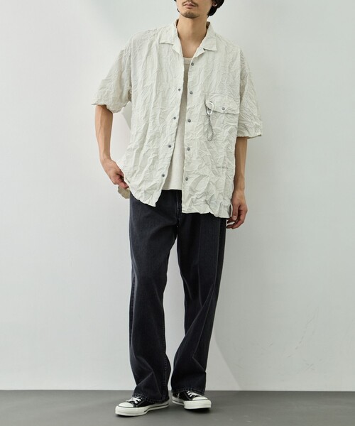 シャツ 「and wander/アンドワンダー」washer pleated open SS shirt メンズの画像