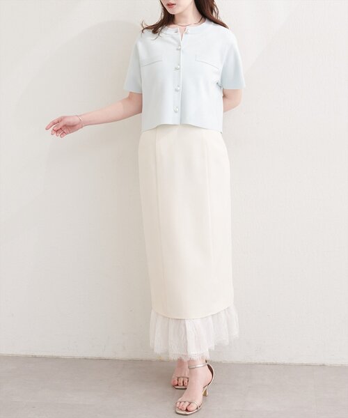 natural couture カーディガン 半袖 パール釦半袖ニットカーディガン