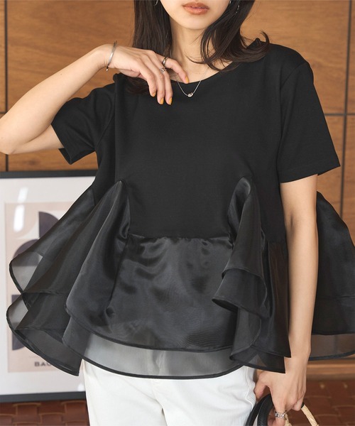 「KOBE LETTUCE」 半袖カットソー M ブラック×ホワイト レディース_画像5