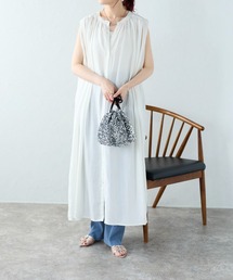 Fizz（フィズ） シャツワンピース 綿麻ミックス スタンドカラー