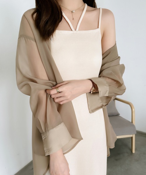 ABITOKYO ワンピース バックスリットIラインダブルストラップリブ