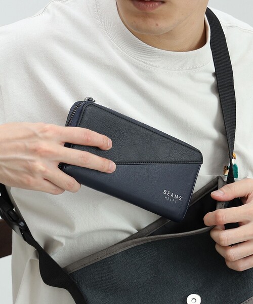 Beams Heart（ビームス） 長財布 ブラック BEAMS HEART 財布 切替 フェイクレザー ロング ウォレット「ユニ