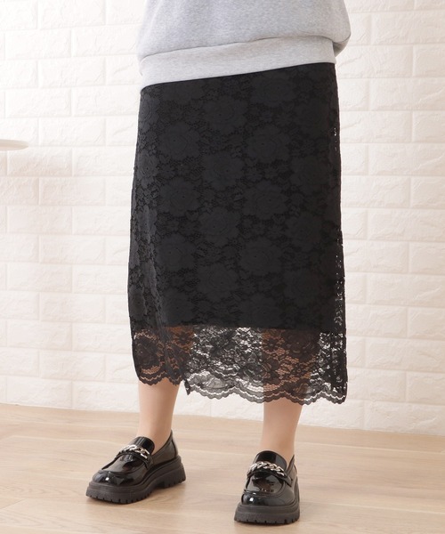 リバーシブルスカート　L　レース　秋 冬 オフィスカジュアル　通勤 Lace Ladies スカート リバーシブルニット×レーススカート