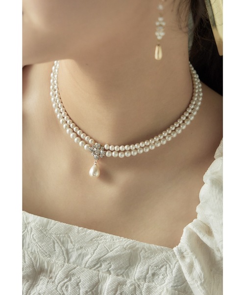 hinahina チョーカー ネックレス パール niana ネックレス ビジューパール2連チョーカーネックレス 結婚