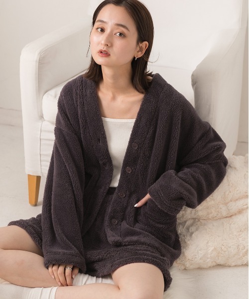 ad thie カーディガン もこもこボア Vネックカーディガン