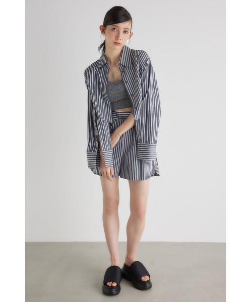 rienda 2wayシャツショートトップス　柄ブラック rienda | 2WAYショートSH TOP (シャツ・ブラウス ) |SHEL'TTER