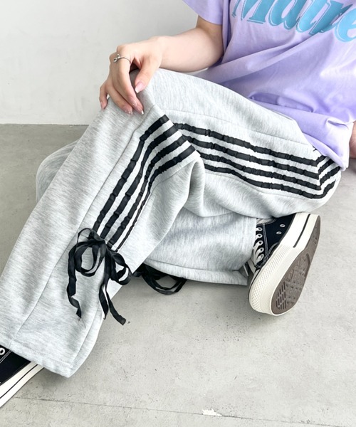 スウェットパンツ IONSEOUL Side Track Pants JE086 SOLLON. スウェットパンツ ジャージ サイドラインリボン