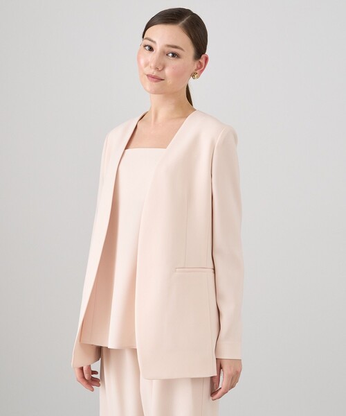ANAYI アナイ オックスストレッチ ノーカラージャケット くすみピンク　М ANAYI ジャケット ノーカラージャケット ストレッチクロスノー
