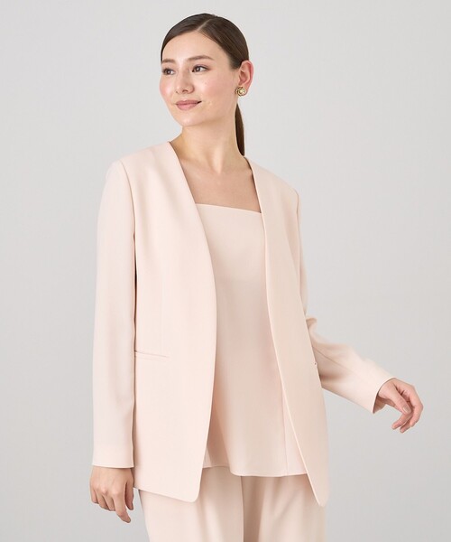 ANAYI アナイ オックスストレッチ ノーカラージャケット くすみピンク　М ANAYI アナイ オックスストレッチ ノーカラージャケット くすみ
