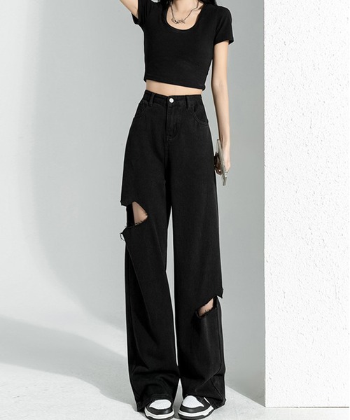 デニム・ジーパン CUT-OUT JEANS Chick ジーンズ デニム デニムパンツ Cut Out Straight Denim