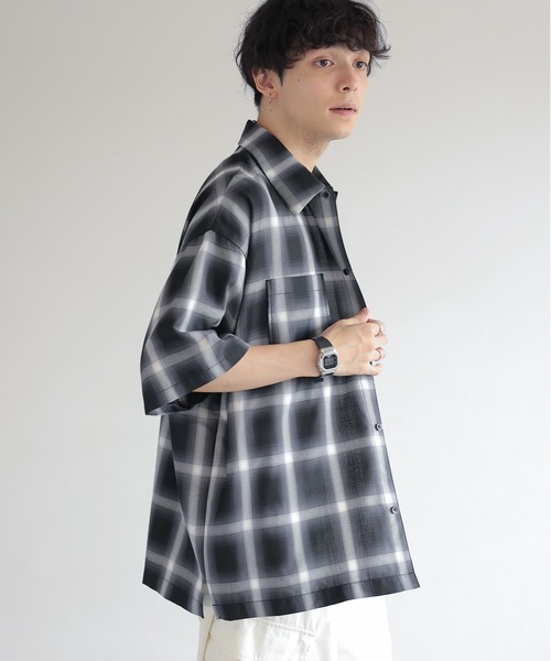 SUGERHILL 21aw オンブレチェック　長袖　レギュラーカラー　シャツ SUGARHILL/シュガーヒル/OMBRE PLAID LOOSE OPEN COLLAR BLOUSE